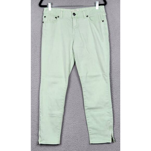 FREE PEOPLE Jeans Womens Size 29 Green Mint Ankle Zip Skinny Denim Pockets - Picture 1 of 13